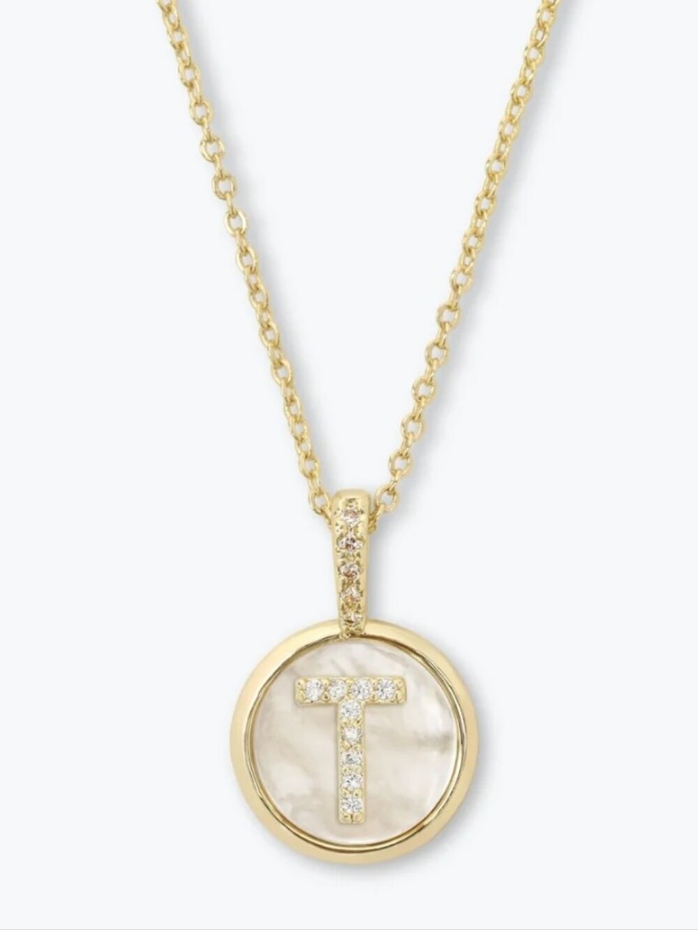 NWT! Melinda Maria Love Letters 'T' Medallion Necklace 12mm W/ Purple Dust Bag